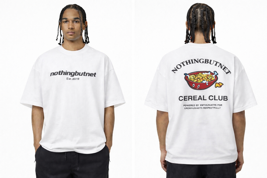 NBN Café White Cereal Club T-Shirt. 2026 Rendition.