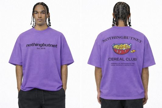 NBN Café Purple Cereal Club T-shirt.  2026 Rendition